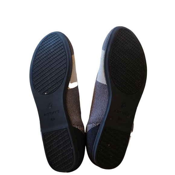 ROTHY'S The Flat Round Captoe Black & Cream Plaid RETIRED PATTERN FLATS Size 8.5 - Picture 2 of 3